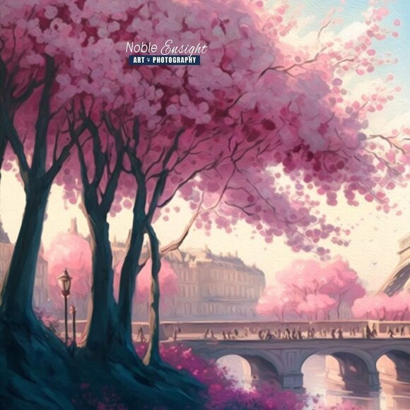 Paris Eiffel Tower Floral Fantasy‎ Watercolor Oil Painting Art Print - Picture 5 of 6